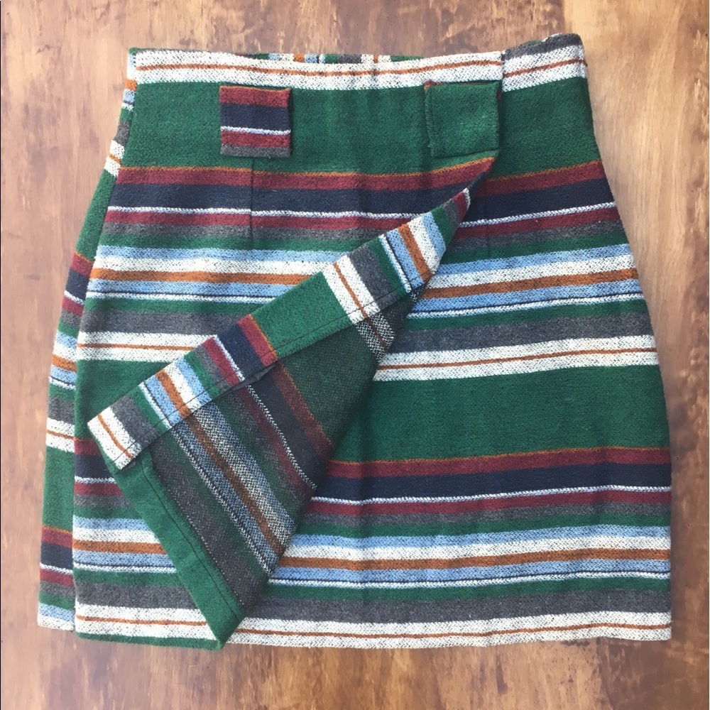 Vintage Flannel Striped High Waisted Skirt Green 2